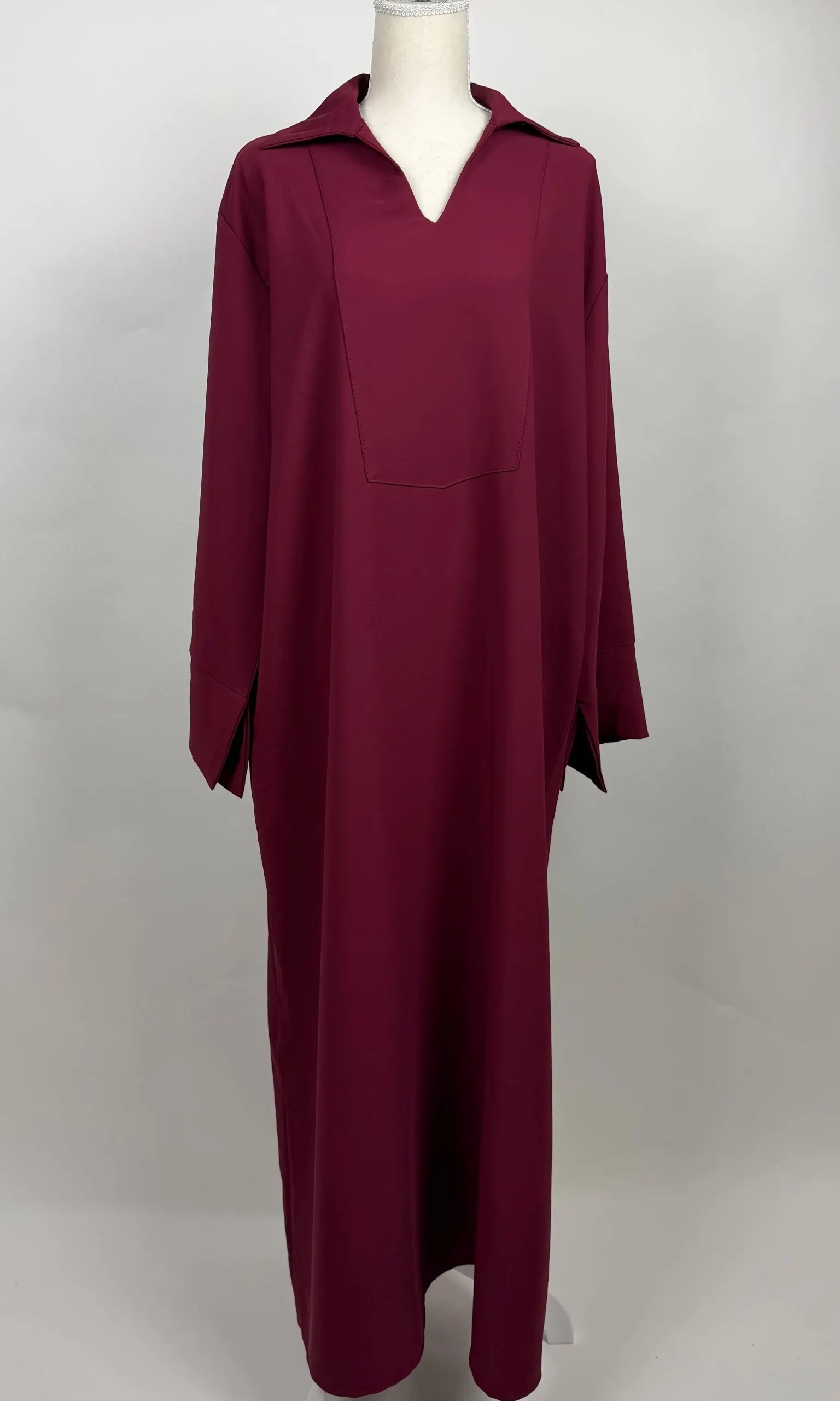 abaya aus polyester-elastan-mix, langarm, bodenlang, frontansicht