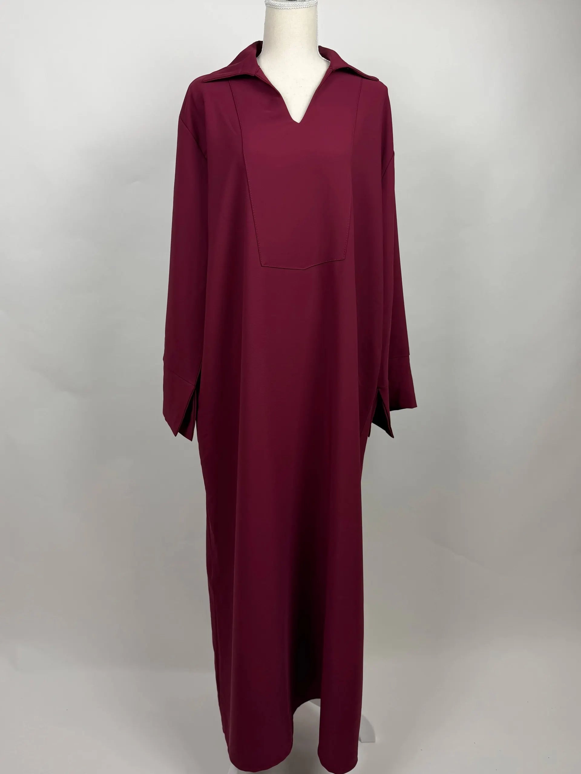 abaya aus polyester-elastan-mix, langarm, bodenlang, frontansicht