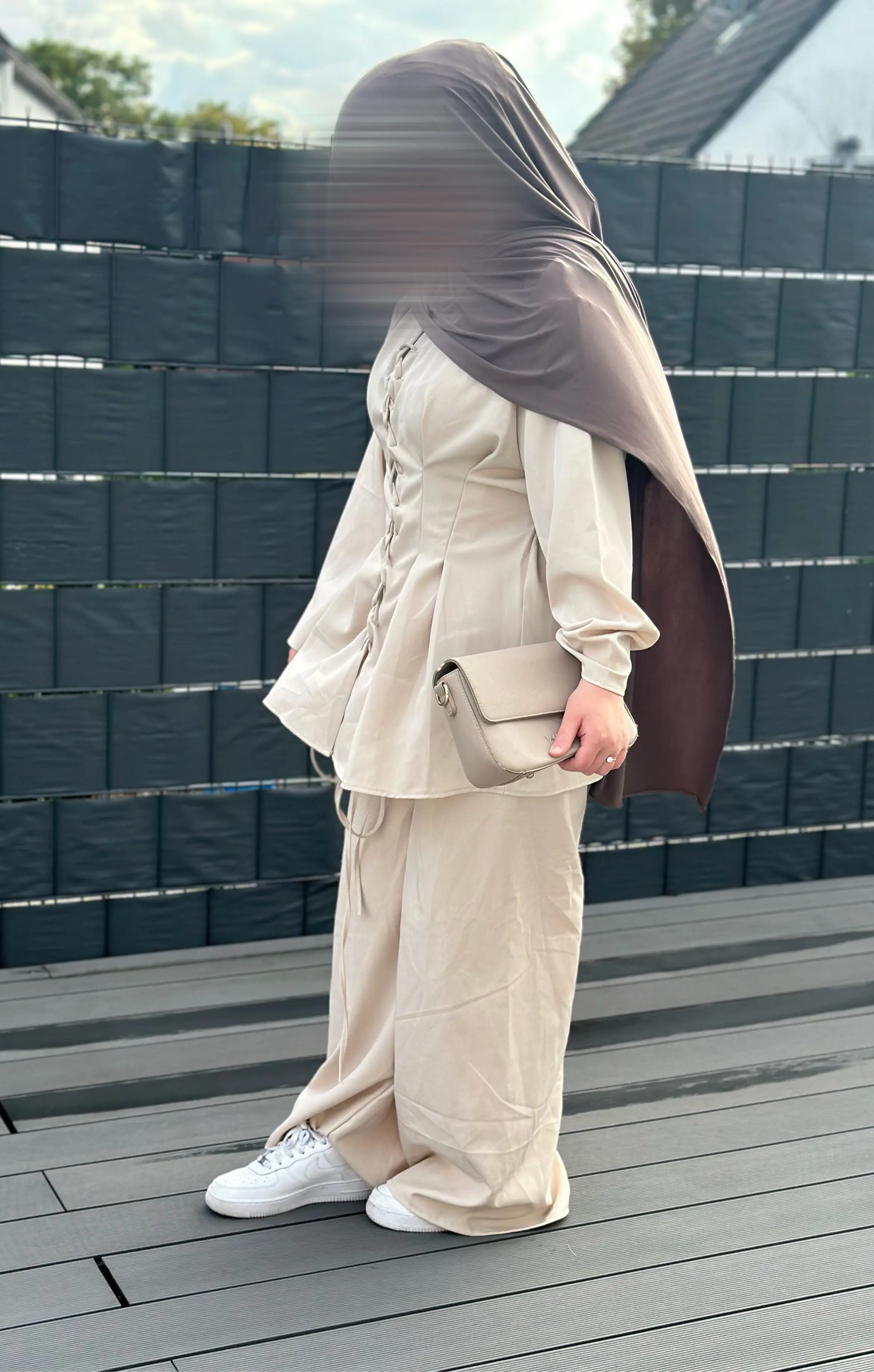 Zweiteiler mit Hose, polyester/elastan, Schnürung vorn und am Rücken, Frontansicht, herbstgeeignet, Einheitsgröße 32-40