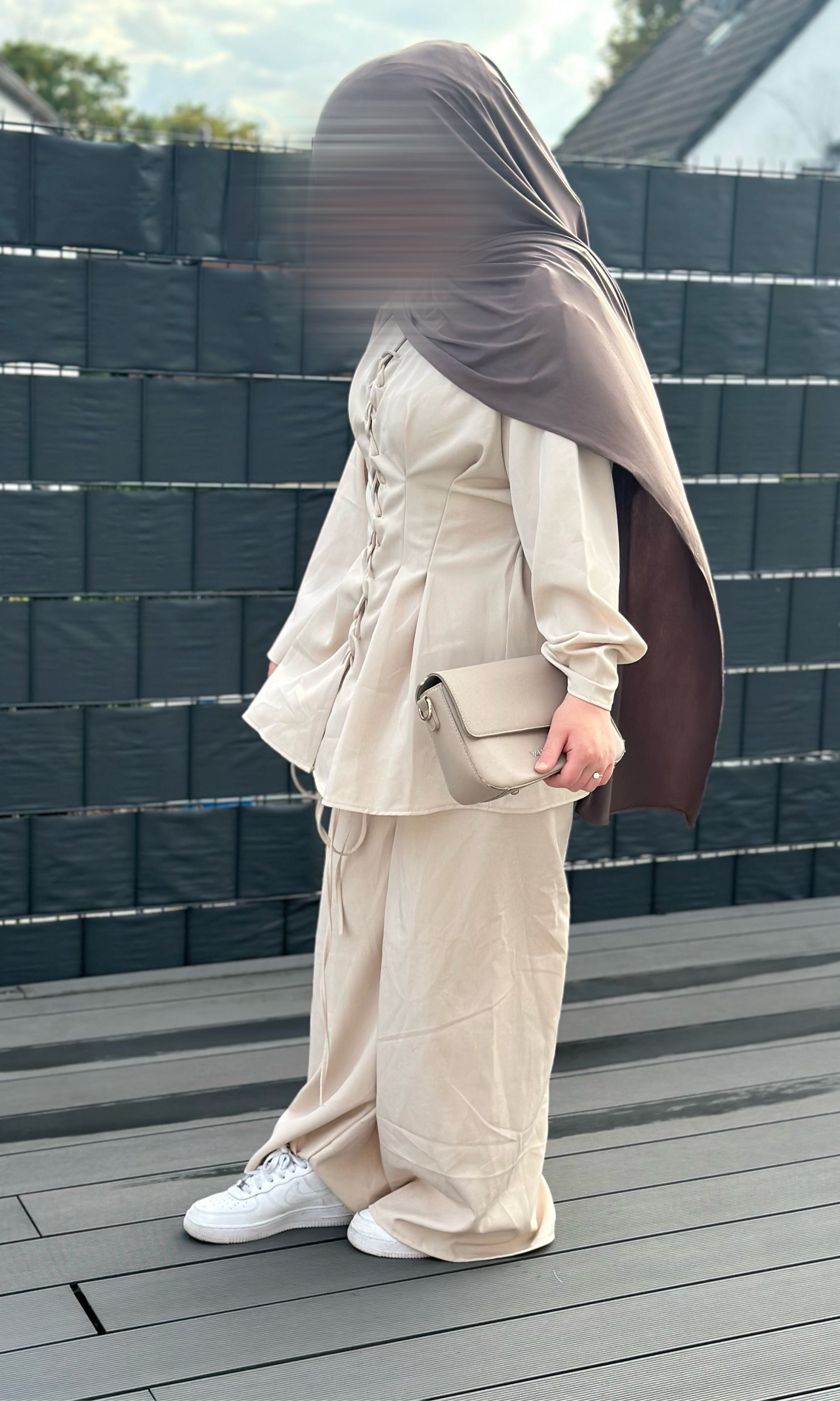 Zweiteiler mit Hose, polyester/elastan, Schnürung vorn und am Rücken, Frontansicht, herbstgeeignet, Einheitsgröße 32-40