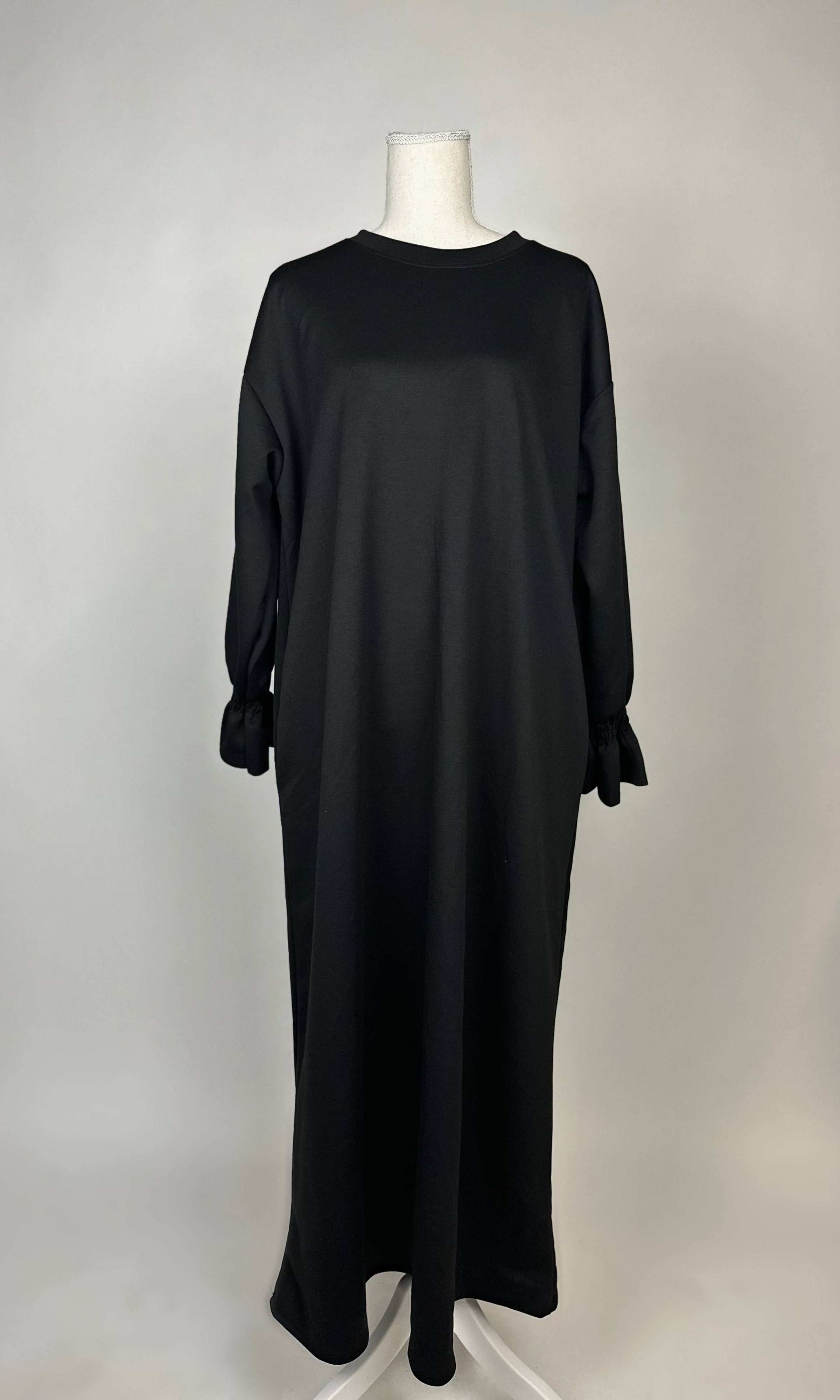 rüschen-abaya aus polyviskose mit elastan, integrierte taschen, maxi-länge