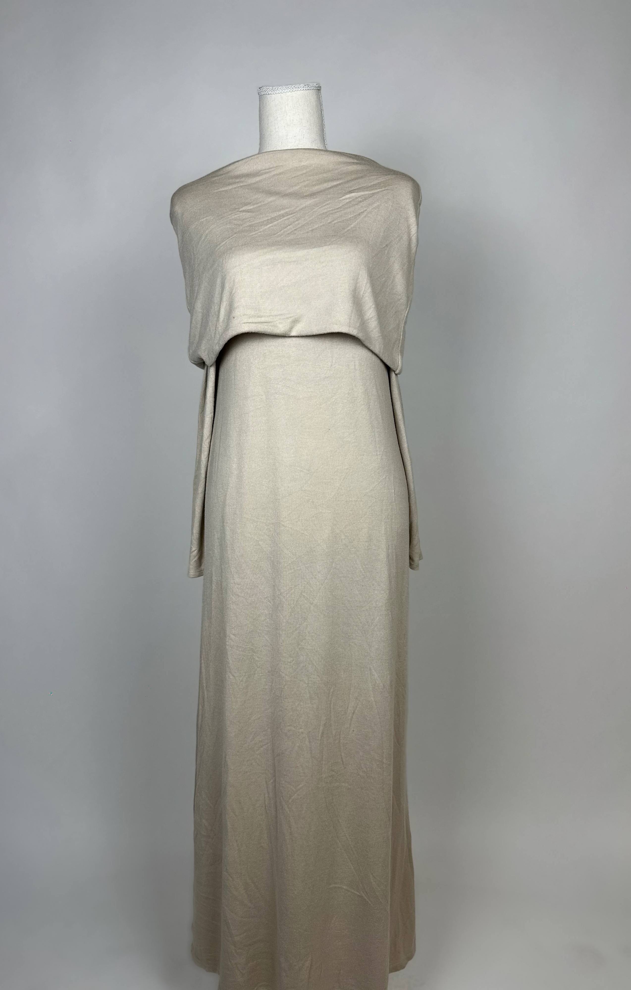 Langes Baumwollkleid mit langen Ärmeln und Maxi-Länge, leicht tailliert, schlichtes Design, einfarbig, für Herbst/Winter.