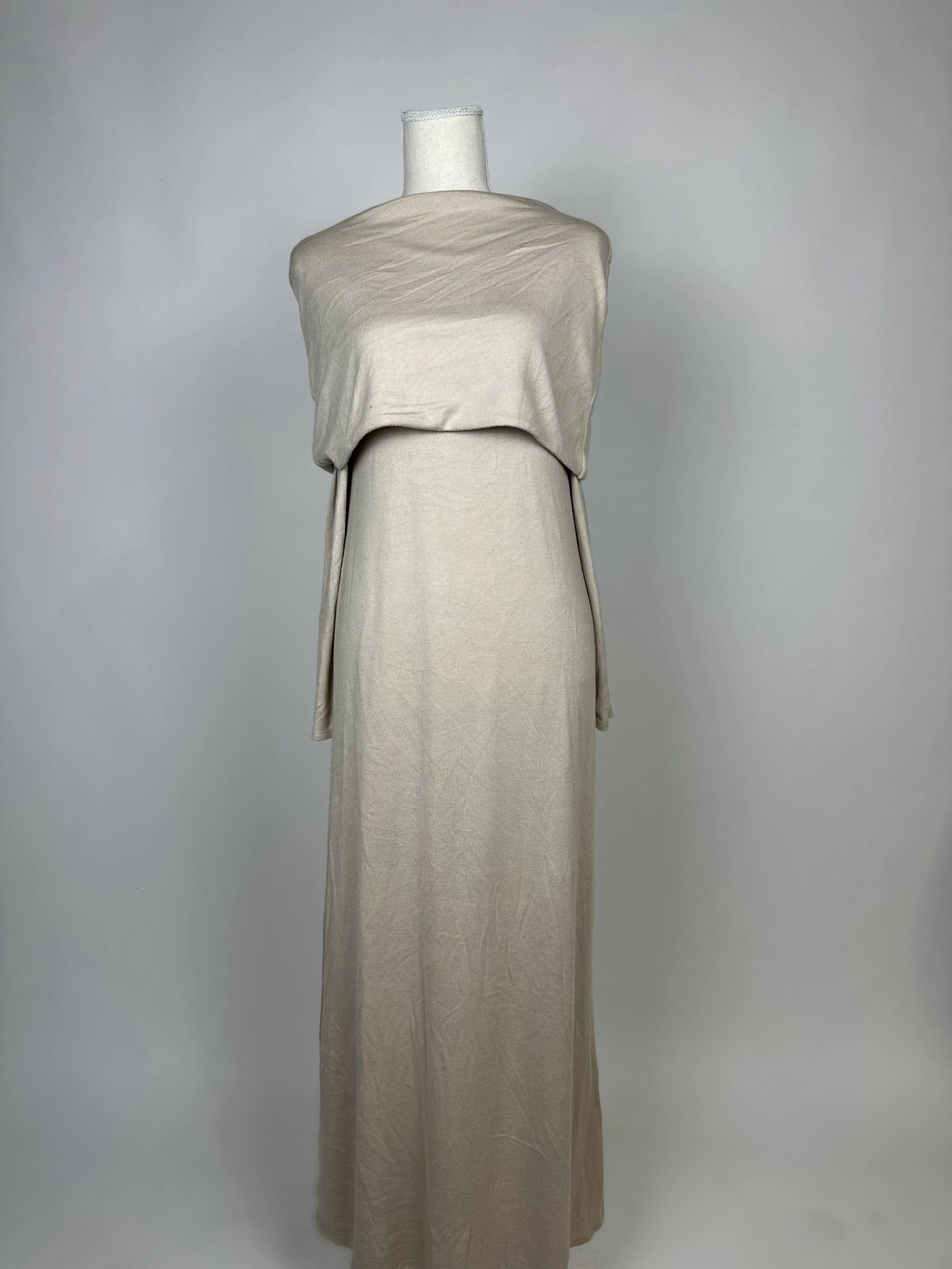 Langes Baumwollkleid mit langen Ärmeln und Maxi-Länge, leicht tailliert, schlichtes Design, einfarbig, für Herbst/Winter.