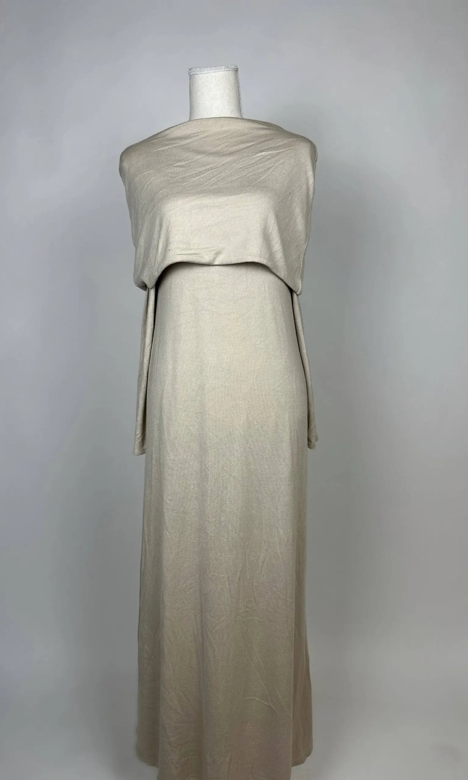 Langes Baumwollkleid mit langen Ärmeln und Maxi-Länge, leicht tailliert, schlichtes Design, einfarbig, für Herbst/Winter.