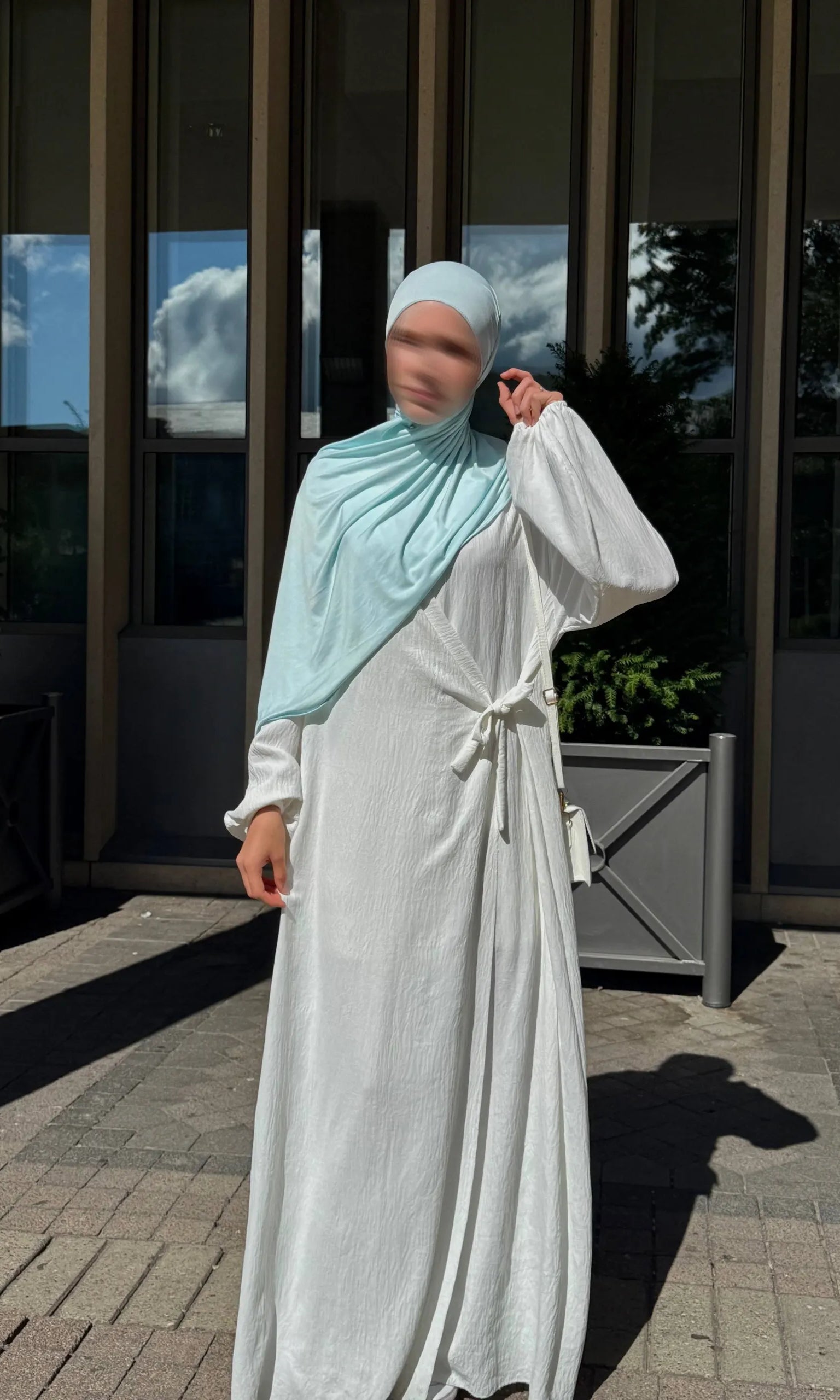 Wickelabaya Jazz-Stoff ballonärmel, wickelverschluss frontansicht, einheitsgröße 36–46, länge 1,47 m