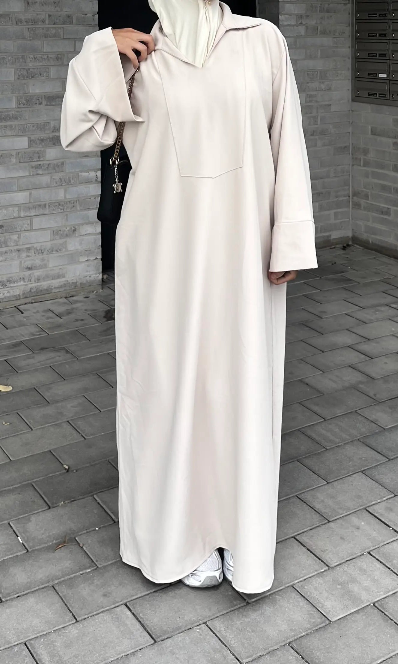 lange abaya aus polyester-elastan, einheitsgröße 34–44, frontansicht