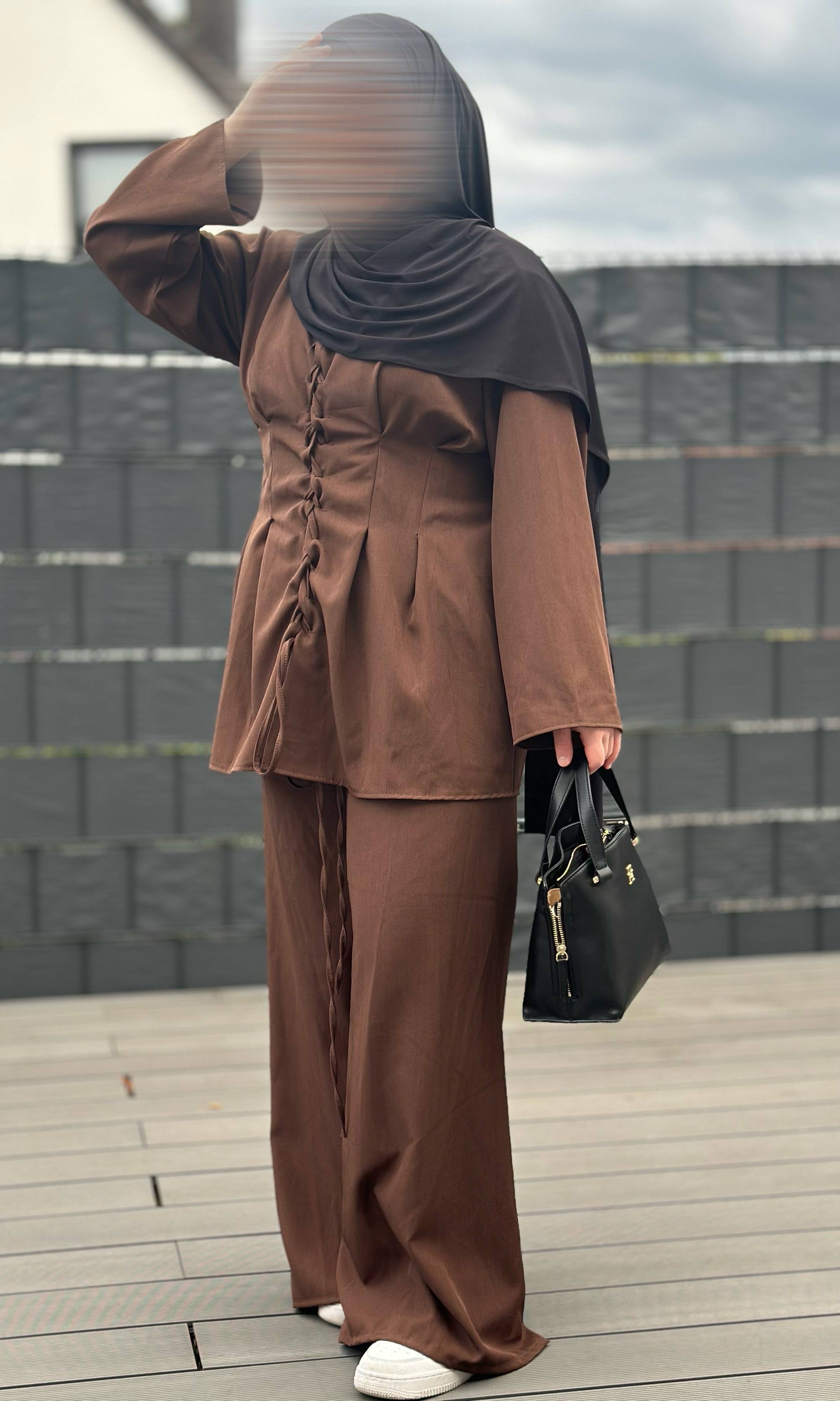 Zweiteiler mit Hose Polyester/Elastan Schnürungen vorne und am Rücken Frontansicht Einheitsgröße 32-40