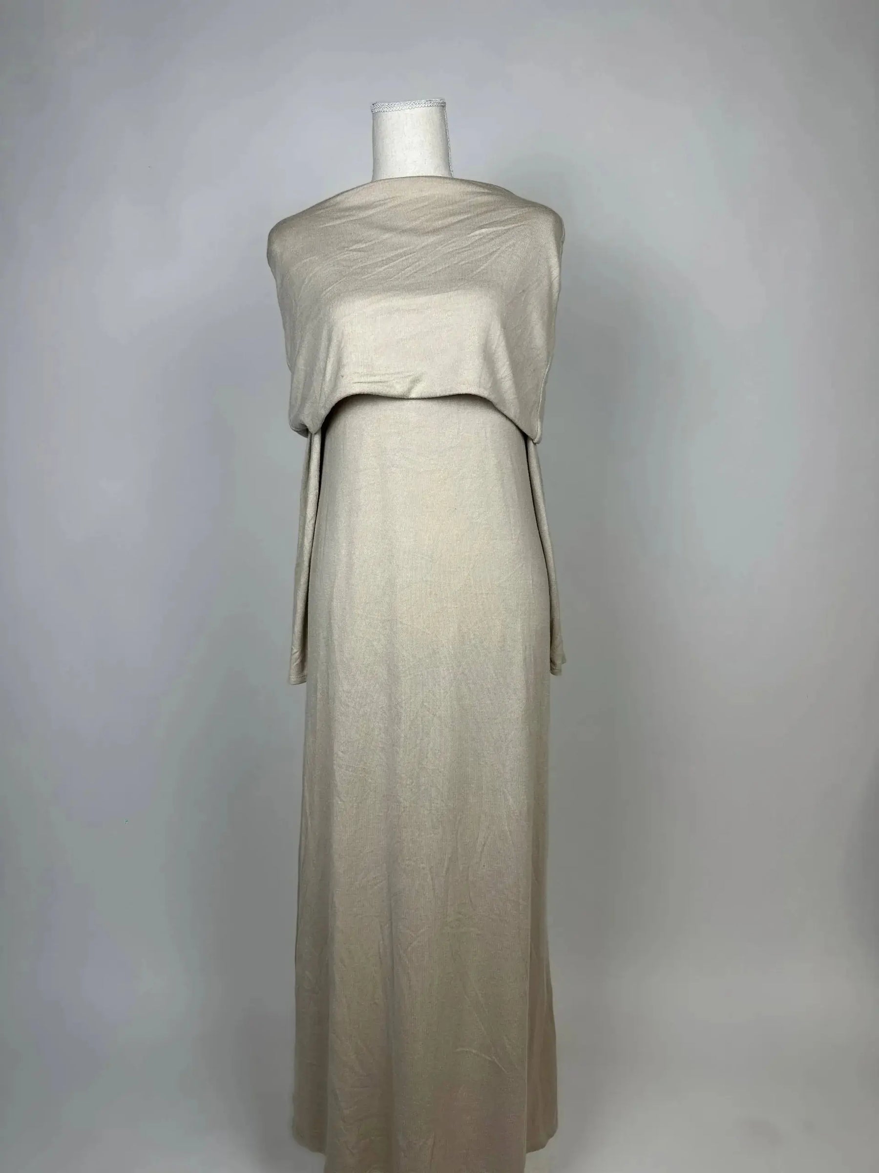 Langes Baumwollkleid mit langen Ärmeln und Maxi-Länge, leicht tailliert, schlichtes Design, einfarbig, für Herbst/Winter.