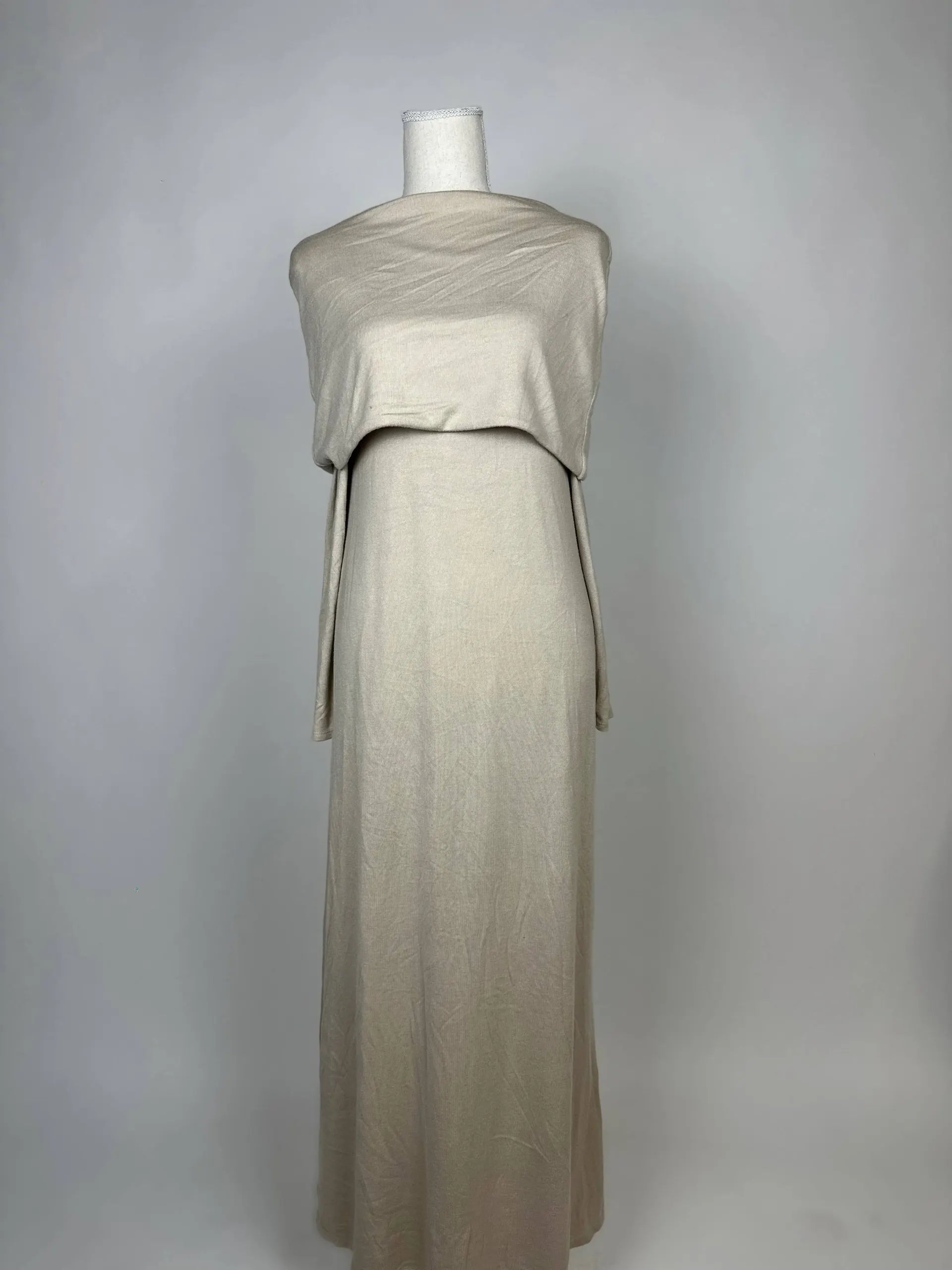 Langes Baumwollkleid mit langen Ärmeln und Maxi-Länge, leicht tailliert, schlichtes Design, einfarbig, für Herbst/Winter.