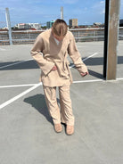 cord-zweiteiler mit langem oberteil und gerader hose, rippenstruktur, elastischer mix