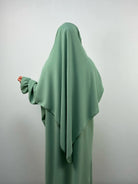 Abaya-und-Khimar-Set in salbeigrün aus Jazz, mit Ballonärmel; Rückansicht