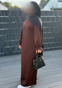 abaya polyester-viskose-elastan mit rüschen und integrierten hosentaschen frontansicht, länge 1,45 m, größe 34-44