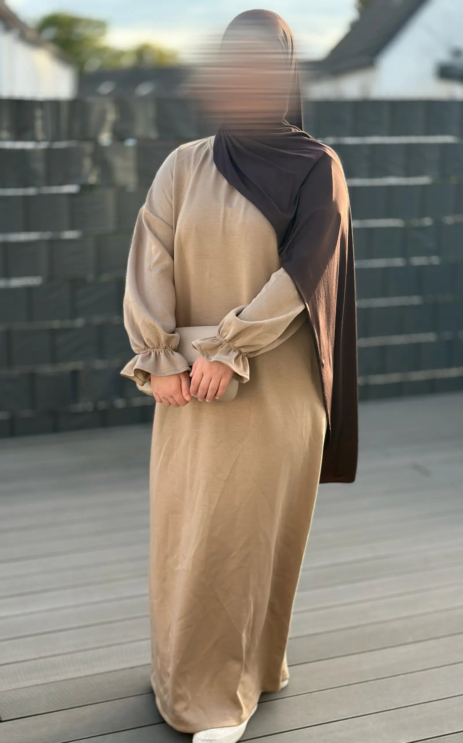 abaya polyester-viskose-elastan rüschen-detail langeärmlig integrierte hosentaschen einheitsgröße 34-44 frontansicht