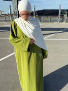 Abaya aus Jazz-Stoff, langarm, fließender Fall, Maxilänge, Frontansicht