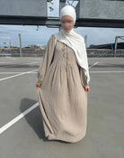 bodenlanges musselin-kleid aus baumwolle mit crinkle-struktur, lockere passform