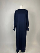 lange abaya mit rüschen aus poly-viskose-mix mit elastan, integrierte taschen, frontansicht