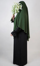 Khimar einlagig aus Jazz, dunkelgrün, blickdicht mit langem Rückteil, Seitenansicht