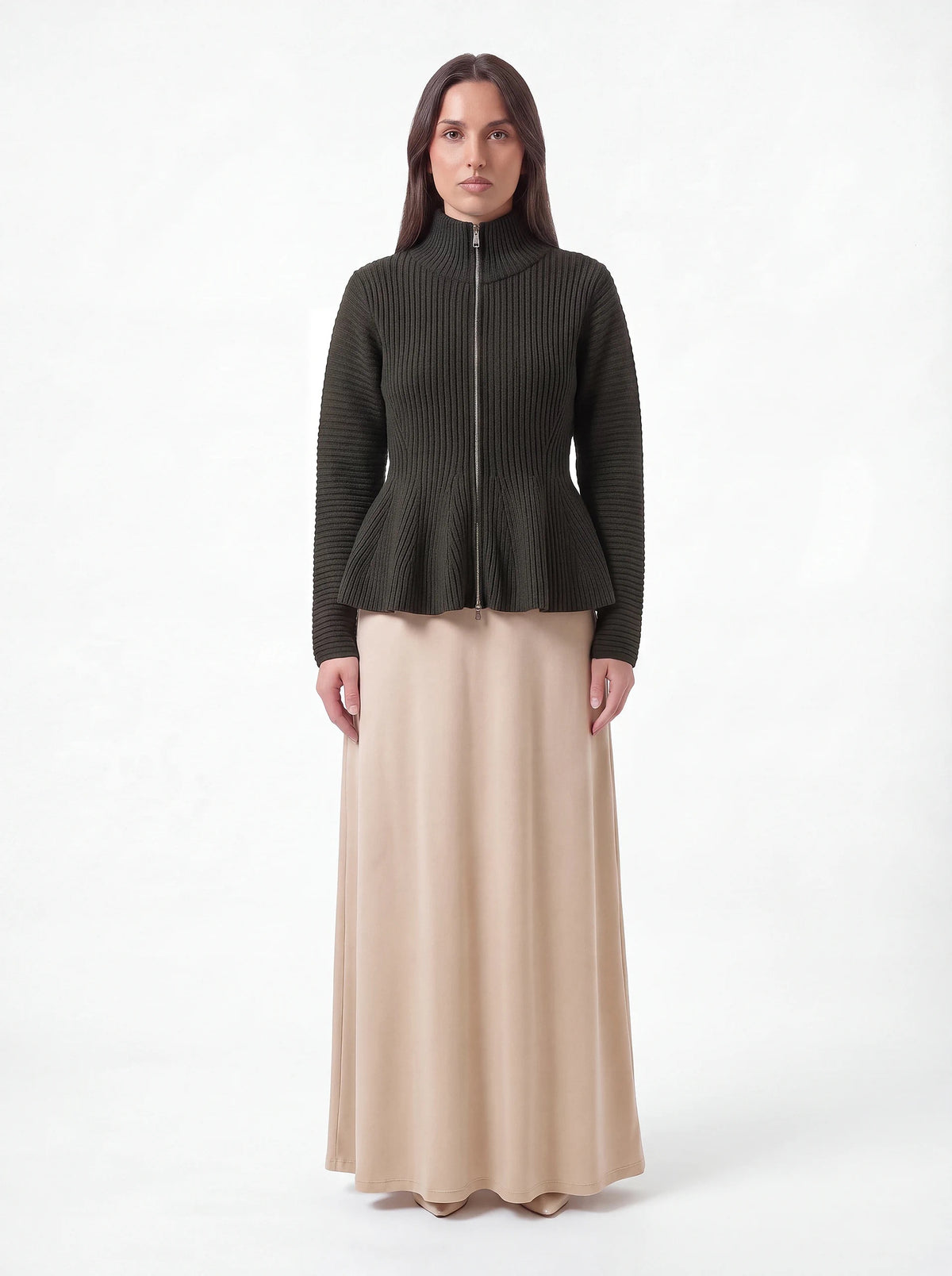 Taillierter Zipper Pulli
