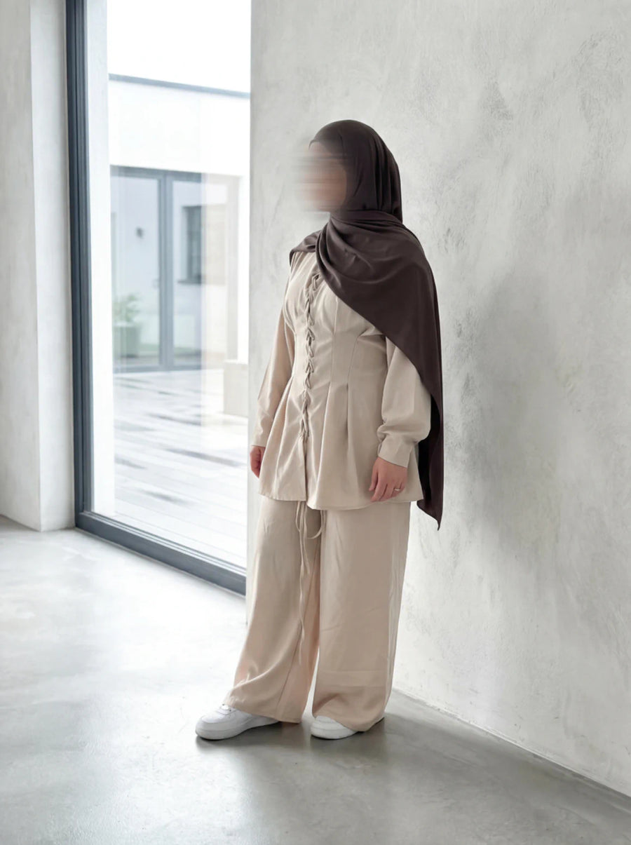 Zweiteiler mit Hose, polyester/elastan, Schnürung vorn und am Rücken, Frontansicht, herbstgeeignet, Einheitsgröße 32-40