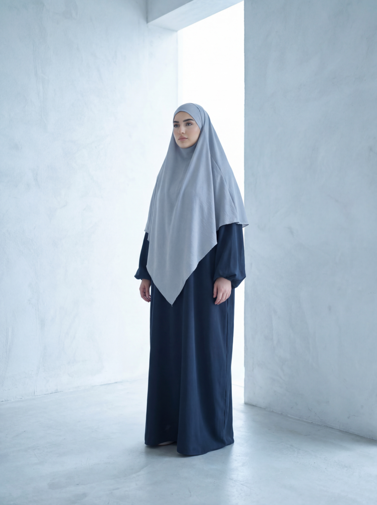 schwarze abaya aus jazzstoff mit ballonärmeln, seitenansicht