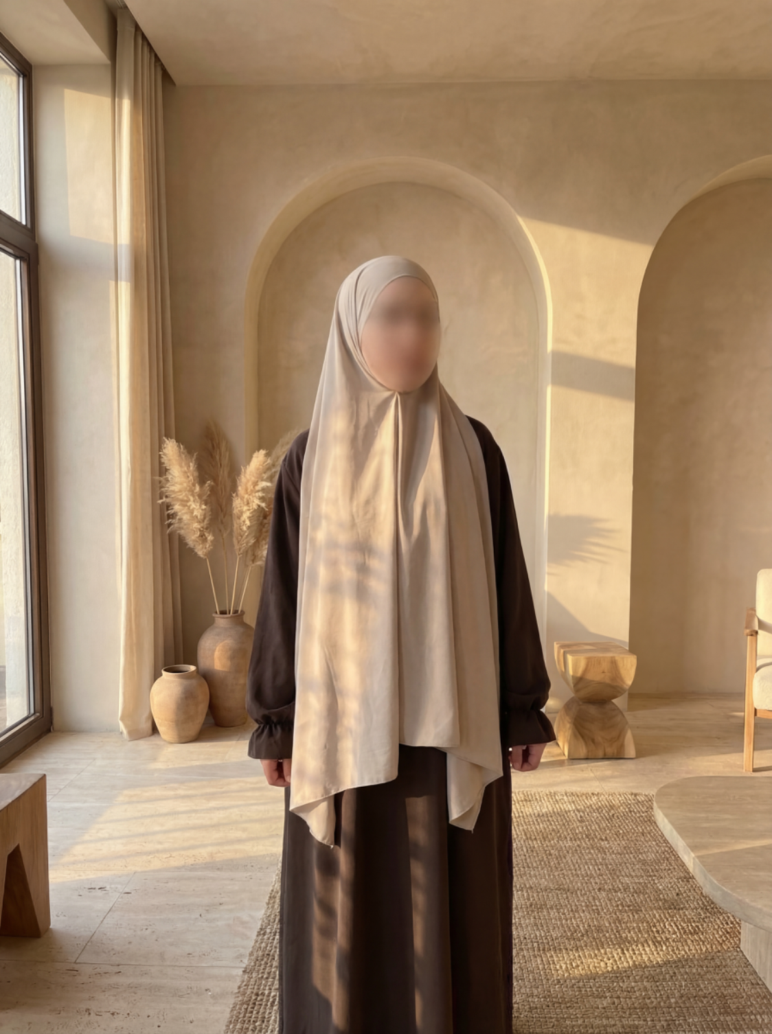 schwarze abaya aus jazz-stoff mit rüschenärmeln, maxilänge, frontansicht