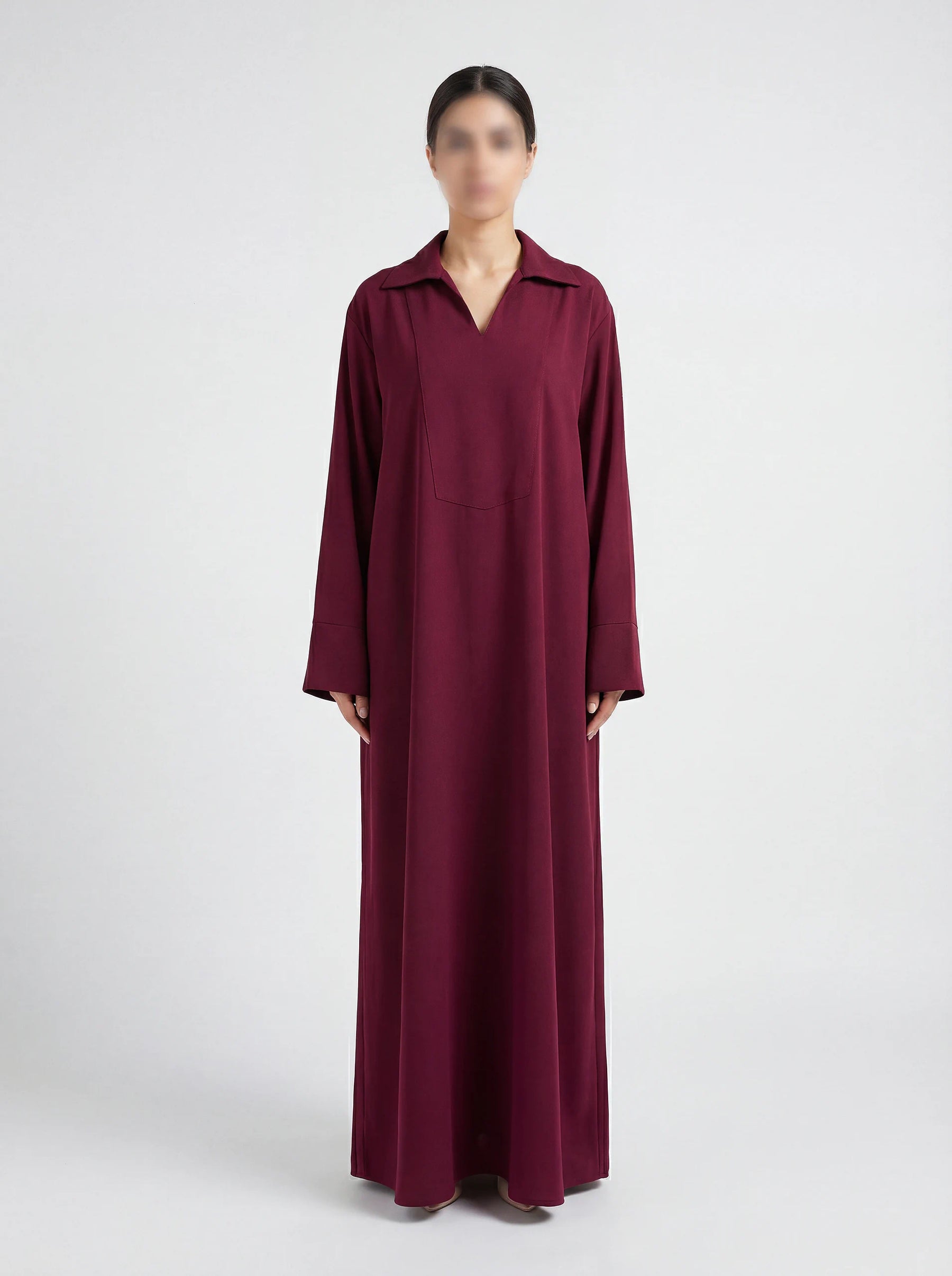 abaya aus polyester-elastan-mix, langarm, bodenlang, frontansicht