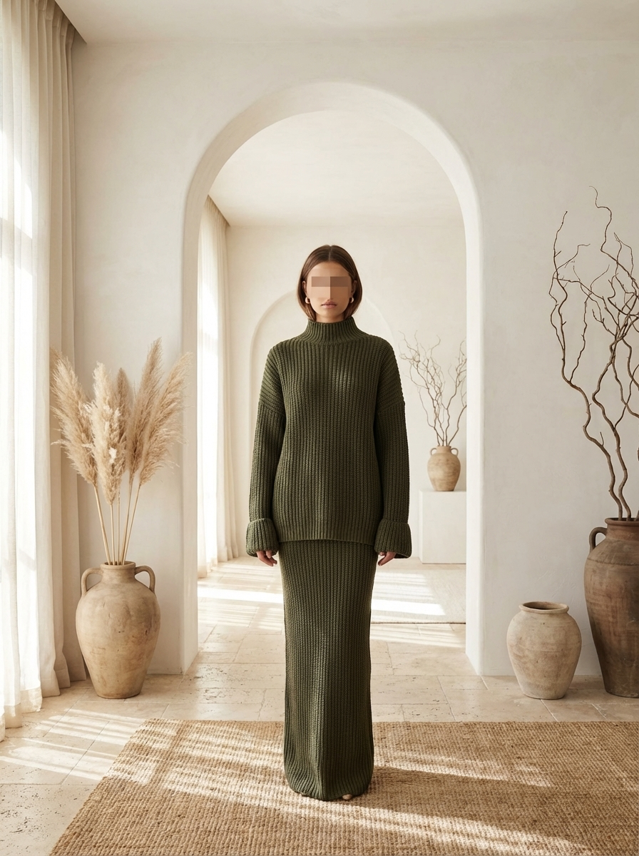 zweiteiliges set aus 100% acryl mit langem rock (110 cm) und oberteil (80 cm)