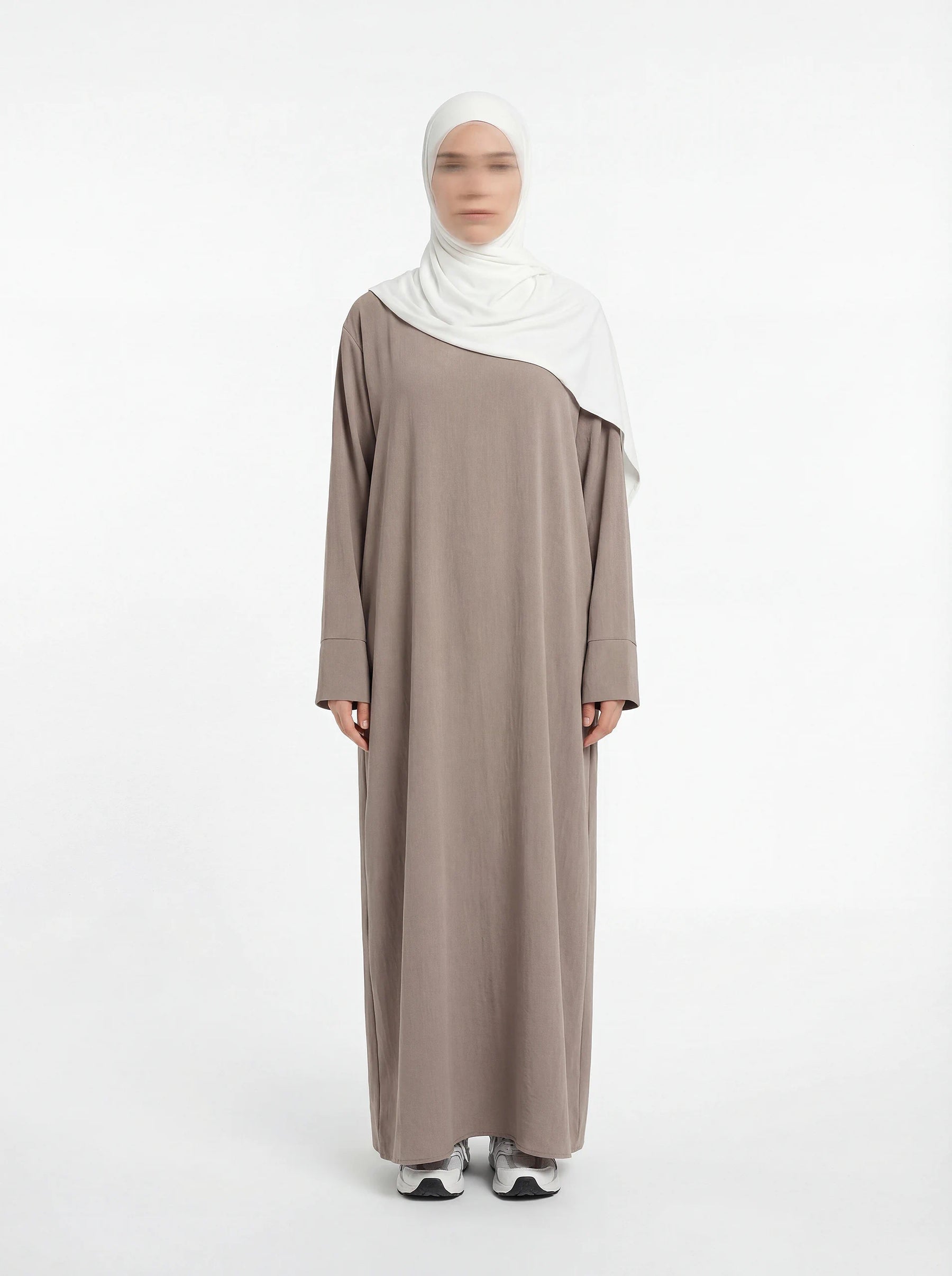 bodenlange abaya aus jazz, luftig mit fließendem fall, frontansicht