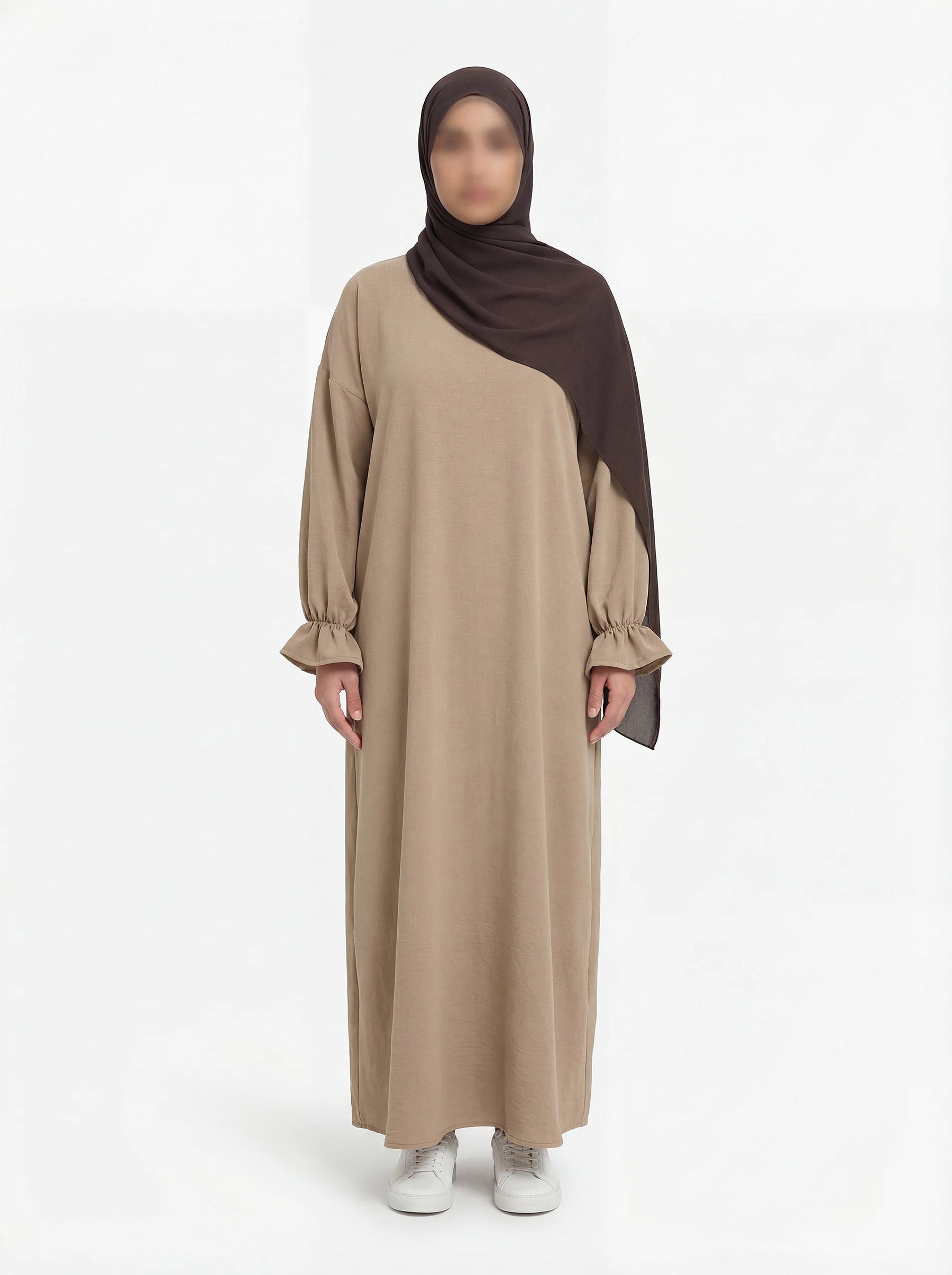 abaya polyester-viskose-elastan rüschen-detail langeärmlig integrierte hosentaschen einheitsgröße 34-44 frontansicht