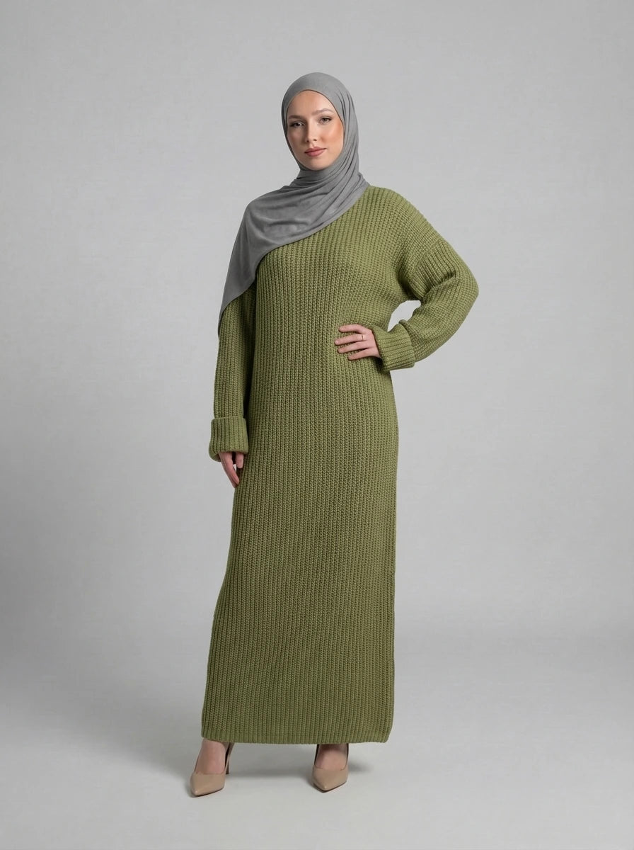 maxi-strickkleid aus polyester, 1,35 m lang, geeignet für herbst und winter