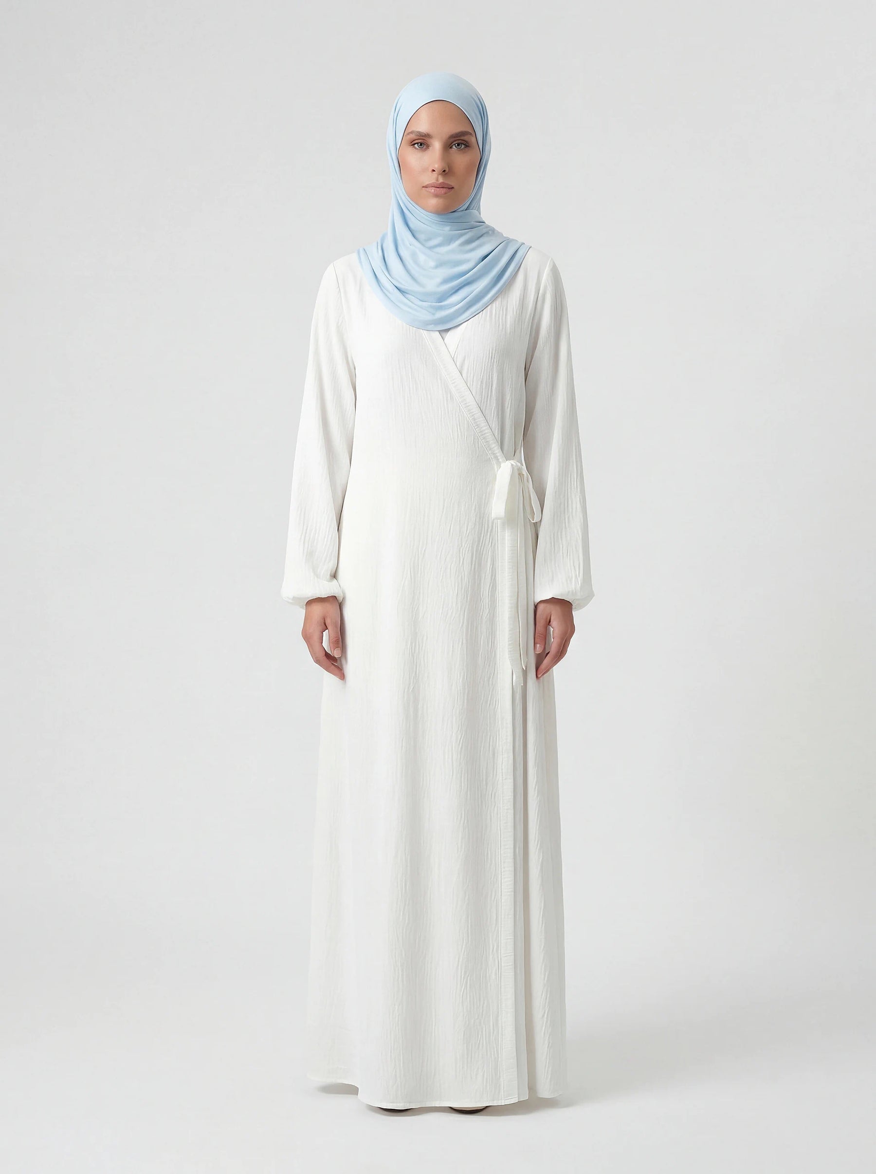 Wickelabaya Jazz-Stoff ballonärmel, wickelverschluss frontansicht, einheitsgröße 36–46, länge 1,47 m